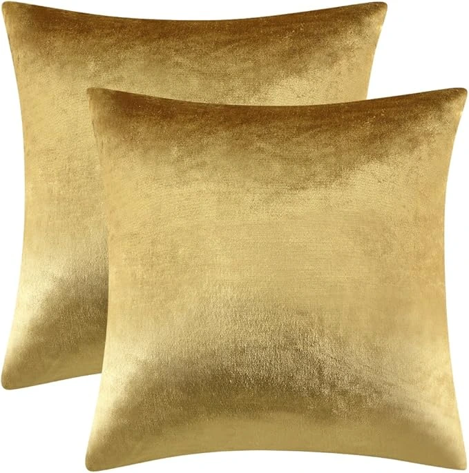 Vellyno | Gold Velvet Throw Pillow Covers Set of 2 - Image 2